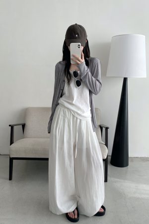 Relaxed Wide-Leg Linen Casual Pants - Comfortable Breathable Floor-Length Draping Trousers for Effortless Old Money Style