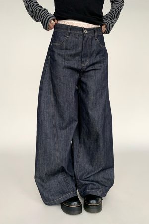 Retro American Curved Blade Split Wide-Leg Jeans - Niche Design Loose Casual Straight Pants for Y2K and 90s Style Fashion