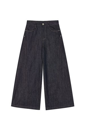 Retro American Curved Blade Split Wide-Leg Jeans - Niche Design Loose Casual Straight Pants for Y2K and 90s Style Fashion