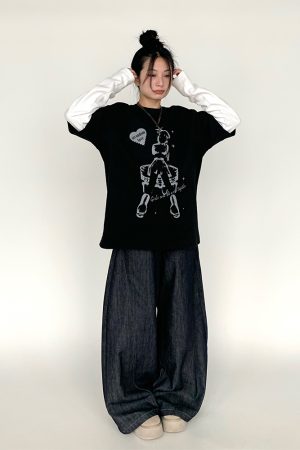 Retro American Curved Blade Split Wide-Leg Jeans - Niche Design Loose Casual Straight Pants for Y2K and 90s Style Fashion