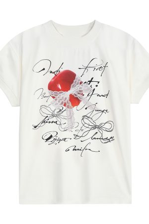 Retro American Graphic Boxy Fit T-Shirt for Women - Trendy Summer Short Sleeve Shoulder Tee, Casual Vintage Style