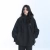 Retro American High-Neck Windbreaker Jacket for Women - Loose Waterproof Windproof Outdoor Black Jacket