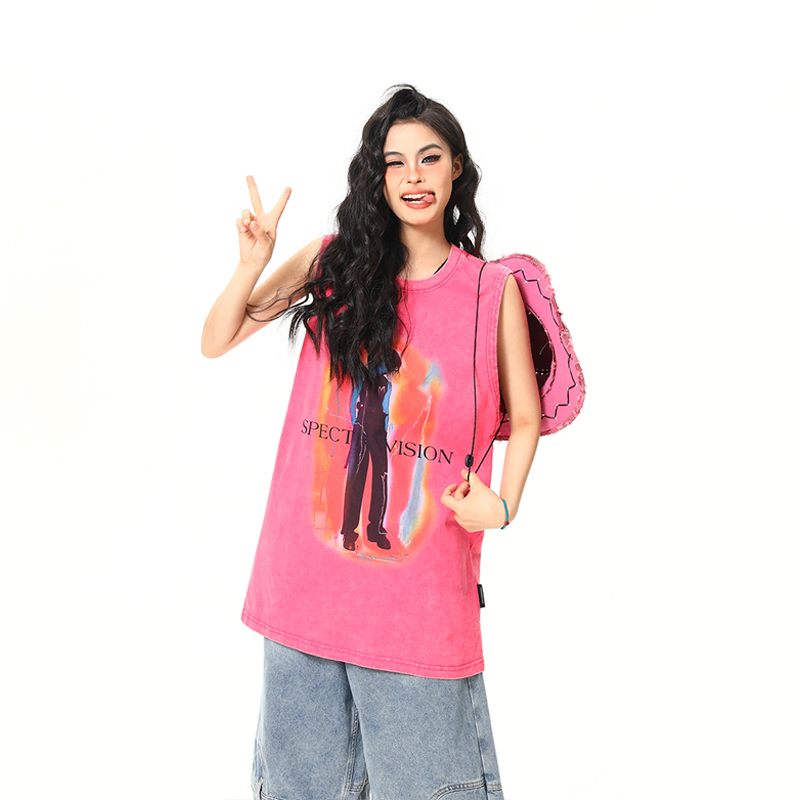 Retro American Sleeveless Vest for Summer - Trendy Street Style Shoulder Top in Wild A-Zi Design Retro American Sleeveless Vest for Summer - Trendy Street Style Shoulder Top in Wild A-Zi Design