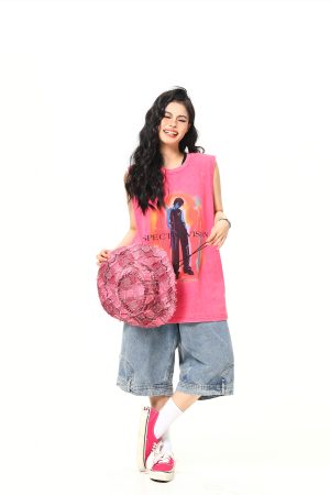 Retro American Sleeveless Vest for Summer - Trendy Street Style Shoulder Top in Wild A-Zi Design