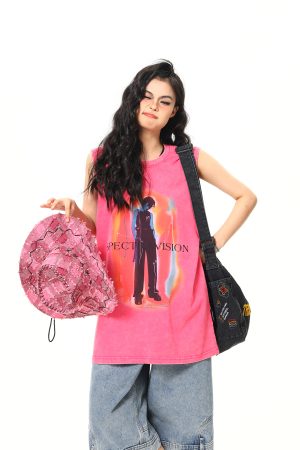 Retro American Sleeveless Vest for Summer - Trendy Street Style Shoulder Top in Wild A-Zi Design