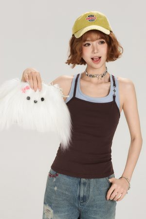 Retro American Style Fake Two-Piece Camisole for Women - Summer Spicy Girl Outerwear Top