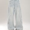Retro American Vibe Wide-Leg Jeans for Women - Light-Colored Casual Draped Floor-Length Pants for Spring Fashion