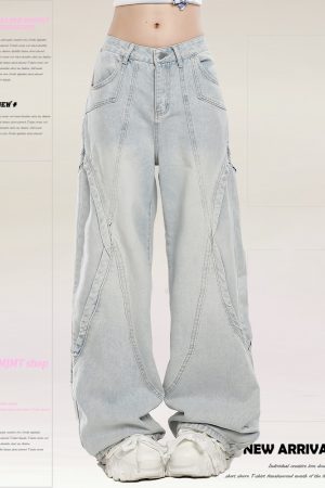 Retro American Vibe Wide-Leg Jeans for Women - Light-Colored Casual Draped Floor-Length Pants for Spring Fashion