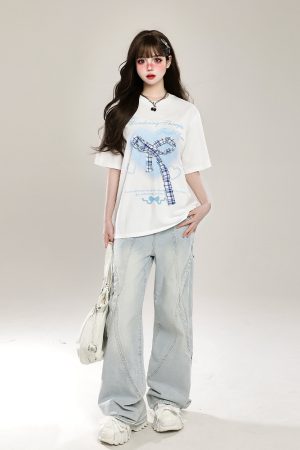 Retro American Vibe Wide-Leg Jeans for Women - Light-Colored Casual Draped Floor-Length Pants for Spring Fashion
