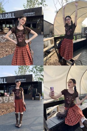 Retro Angel Print Slim Fit Short Sleeve T-Shirt for Women - Summer 2025 Style, Casual, Y2K, Trendy Top