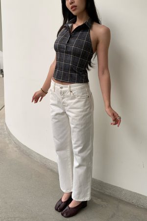 Retro Ankle-Length White Cow Print Capsule Pants - Mid-Low Waist Small Straight Fit, Hip-Enhancing Style, Soap-Scented Design