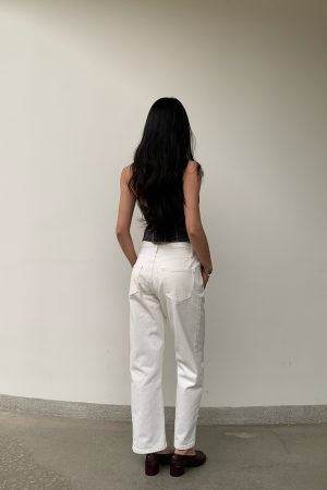 Retro Ankle-Length White Cow Print Capsule Pants - Mid-Low Waist Small Straight Fit, Hip-Enhancing Style, Soap-Scented Design