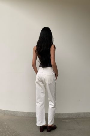 Retro Ankle-Length White Cow Print Capsule Pants - Mid-Low Waist Small Straight Fit, Hip-Enhancing Style, Soap-Scented Design