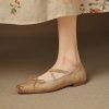 Retro Artistic Deer & Nara Handmade Genuine Leather Cross Strap Slimming Flat Ballet Shoes for Women - Y2K Fashion Style