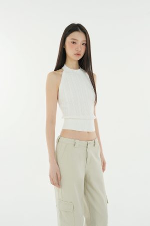 Retro Backless Twisted Knit Cropped Halter Top - Y2K Style, Perfect for Summer Outings and Festivals