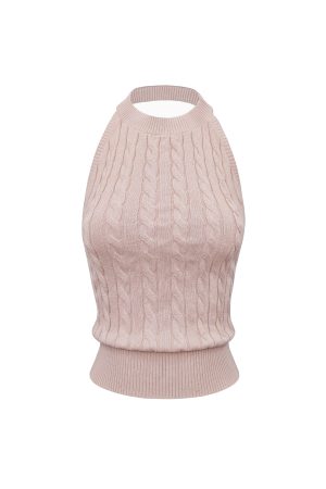 Retro Backless Twisted Knit Cropped Halter Top - Y2K Style, Perfect for Summer Outings and Festivals