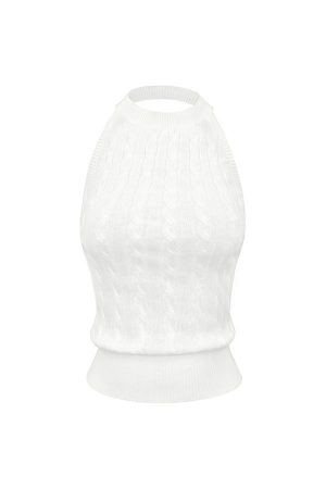 Retro Backless Twisted Knit Cropped Halter Top - Y2K Style, Perfect for Summer Outings and Festivals