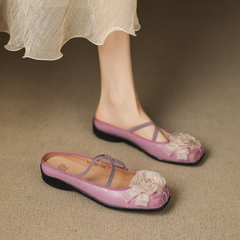 Retro Ballet Half Slippers for Women - Sweet Fashionable Slip-On Cross Strap Design for Outdoor Style Retro Ballet Half Slippers for Women - Sweet Fashionable Slip-On Cross Strap Design for Outdoor Style