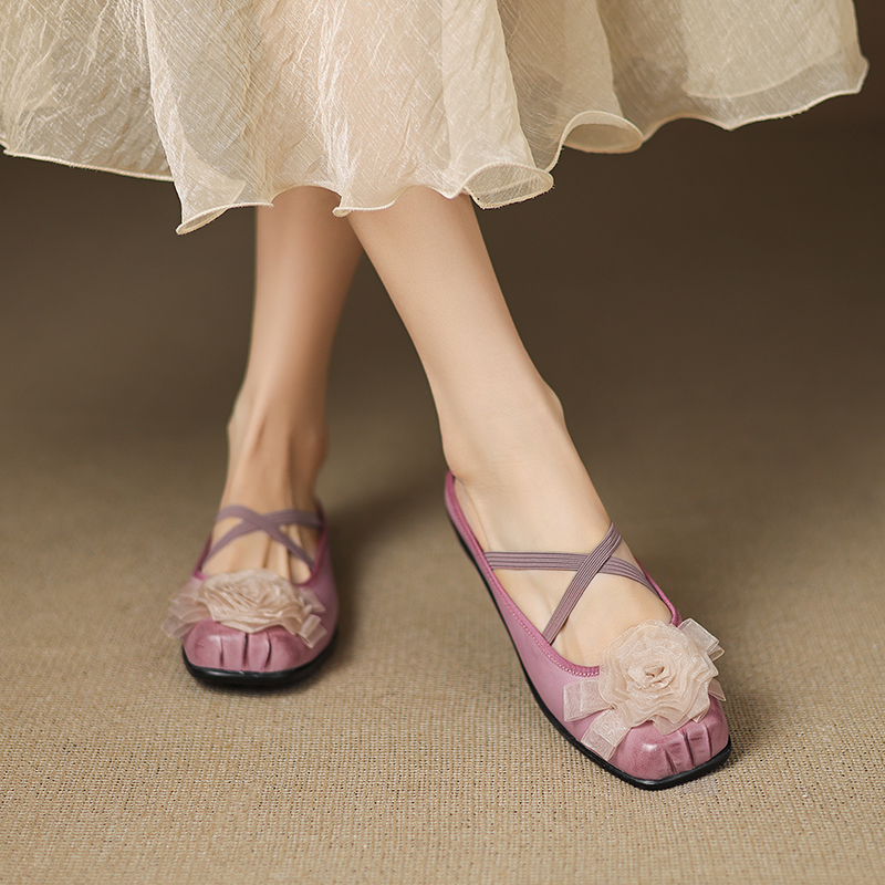 Retro Ballet Half Slippers for Women - Sweet Fashionable Slip-On Cross Strap Design for Outdoor Style Retro Ballet Half Slippers for Women - Sweet Fashionable Slip-On Cross Strap Design for Outdoor Style