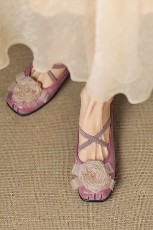 Retro Ballet Half Slippers for Women - Sweet Fashionable Slip-On Cross Strap Design for Outdoor Style