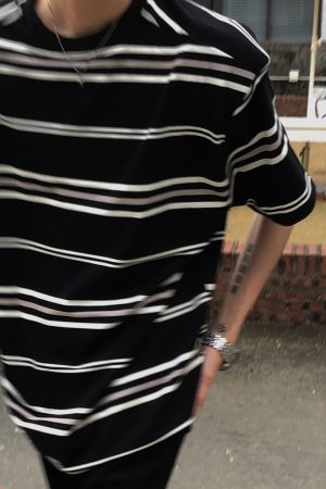 Retro Black and White Striped Short Sleeve Cotton T-Shirt for Men and Women - Oversized College Style Summer Top