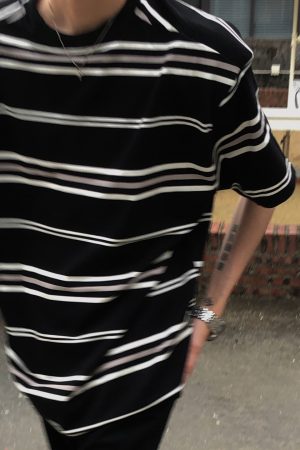 Retro Black and White Striped Short Sleeve Cotton T-Shirt for Men and Women - Oversized College Style Summer Top