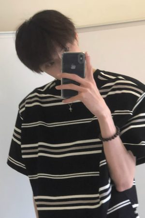 Retro Black and White Striped Short Sleeve Cotton T-Shirt for Men and Women - Oversized College Style Summer Top