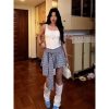 Retro Blue Checkered Floral Bud A-Line Skirt for Women - High-Waisted Hot Short Summer Fashion