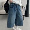 Retro Blue Denim Capris for Women - Summer Wide-Leg Cropped Pants, Straight 7-Point Mid-Length Shorts, Y2K American Style