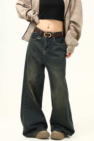 Retro Blue Loose Straight-Leg Jeans for Men and Women - Versatile American-Style Wide-Leg Casual Pants