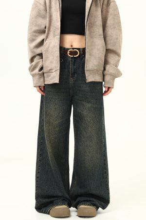 Retro Blue Loose Straight-Leg Jeans for Men and Women - Versatile American-Style Wide-Leg Casual Pants
