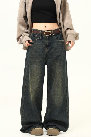 Retro Blue Loose Straight-Leg Jeans for Men and Women - Versatile American-Style Wide-Leg Casual Pants