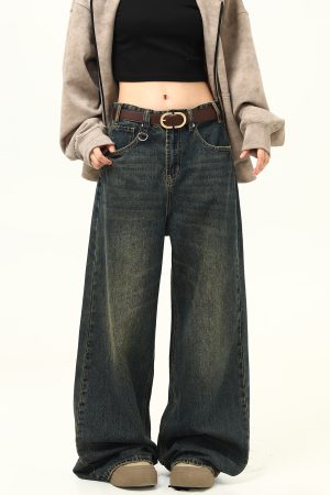 Retro Blue Loose Straight-Leg Jeans for Men and Women - Versatile American-Style Wide-Leg Casual Pants