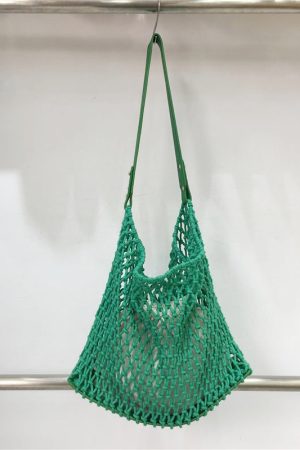 Retro Casual Cotton Rope Woven Shoulder Bag - Hollow Fishing Net Design, Large Fashion Tote for 2024