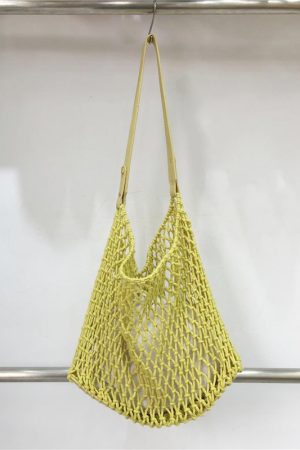 Retro Casual Cotton Rope Woven Shoulder Bag - Hollow Fishing Net Design, Large Fashion Tote for 2024