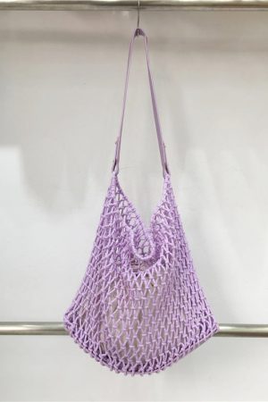 Retro Casual Cotton Rope Woven Shoulder Bag - Hollow Fishing Net Design, Large Fashion Tote for 2024