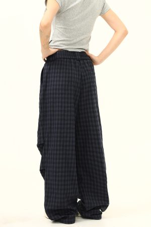 Retro Checkered Pleated Loose Drape Pants for Women - Stylish Casual Trousers, 90s Inspired Fashion