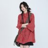 Retro Chinese-Style Red Plaid Short Sleeve Shirt for Women - Unique Loose Fit, Vintage-Inspired Fashion