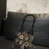 Retro Chinese Style Rose Floral Pleated Tote Bag - Large Capacity Shoulder Bag for Commuting