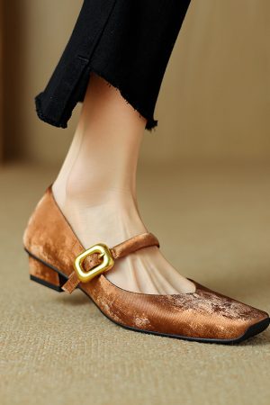 Retro Chinese Style Square Toe One-Strap Mary Jane Shoes for Women - Versatile Chunky Heel Flats