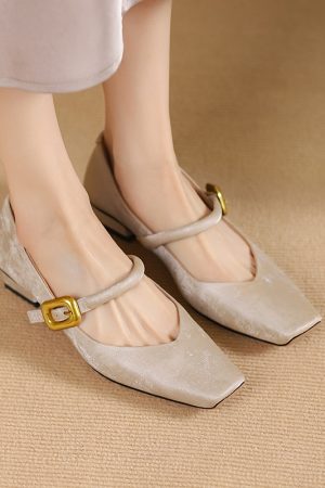 Retro Chinese Style Square Toe One-Strap Mary Jane Shoes for Women - Versatile Chunky Heel Flats