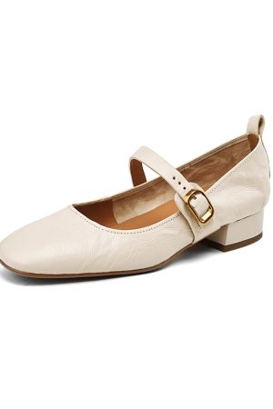 Retro Chunky Heel Mid-Heel Mary Jane Shoes for Women â€“ 2025 Spring/Summer Soft Sole Round Toe Lambskin Footwear