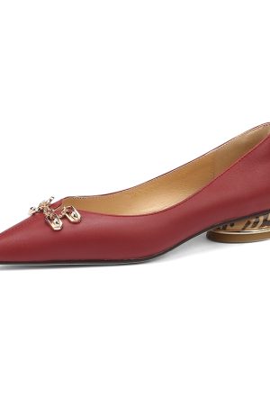 Retro Chunky Heel Pointed Toe Flats with Metal Chain Detail for Women – Italian Style Footwear