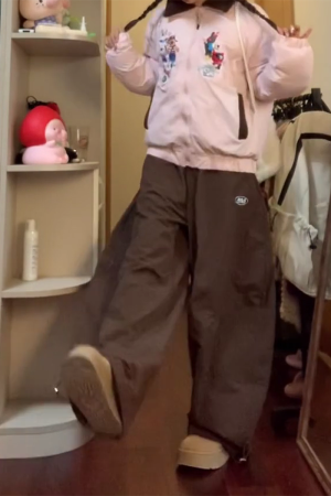 Retro Coffee-Colored Work Pants for Women - Loose Fit, Wide-Leg, Floor-Length Casual Trousers, American-Style, 90s Inspired