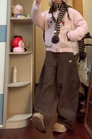 Retro Coffee-Colored Work Pants for Women - Loose Fit, Wide-Leg, Floor-Length Casual Trousers, American-Style, 90s Inspired