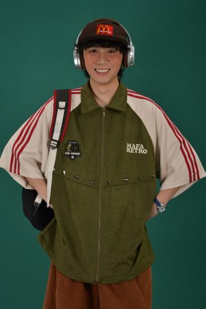 Retro Color Block Embroidered Short Sleeve Shirt - Suede Velvet Summer Loose Fit with Double Stripe - Trendy 90s Style