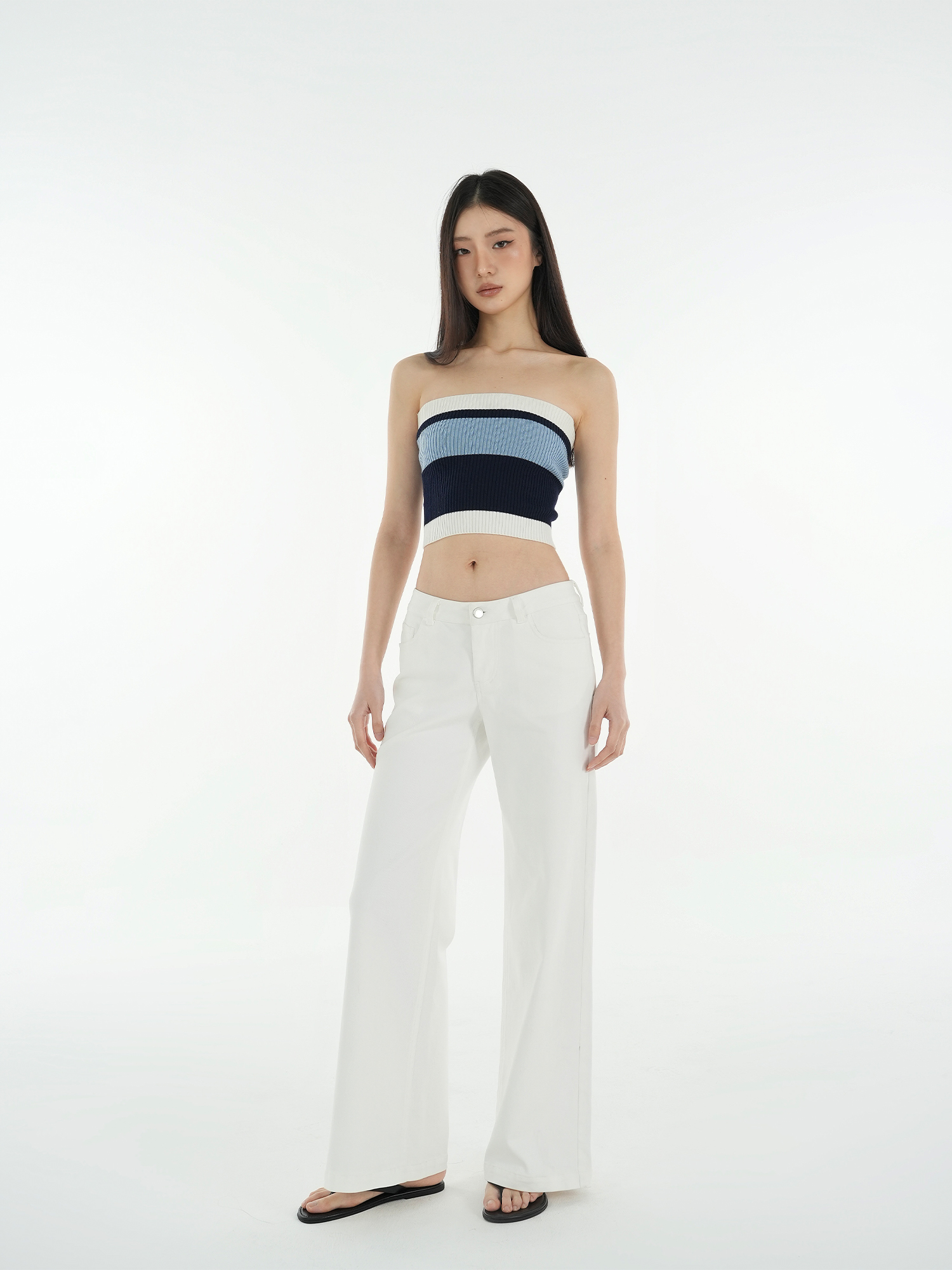 Retro Color-Block Striped Fitted Knitted Tube Top - Vintage 90s Style Retro Color-Block Striped Fitted Knitted Tube Top - Vintage 90s Style