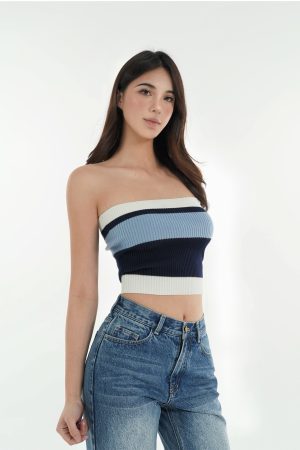 Retro Color-Block Striped Fitted Knitted Tube Top - Vintage 90s Style