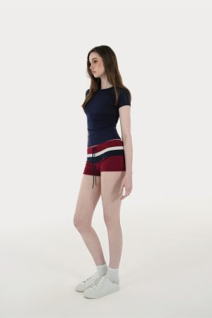 Retro Color-Blocked Wide Stripe Knitted Shorts - Y2K-Inspired Summer Fashion