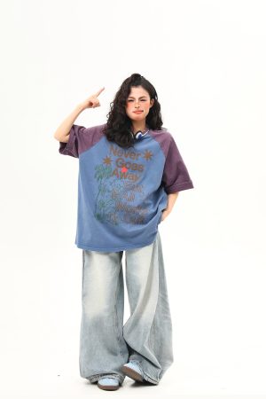 Retro Color-Blocking Letter Short-Sleeve T-Shirt for Women - Casual Summer Loose Fit Tee, Perfect for Y2K & 90s Style